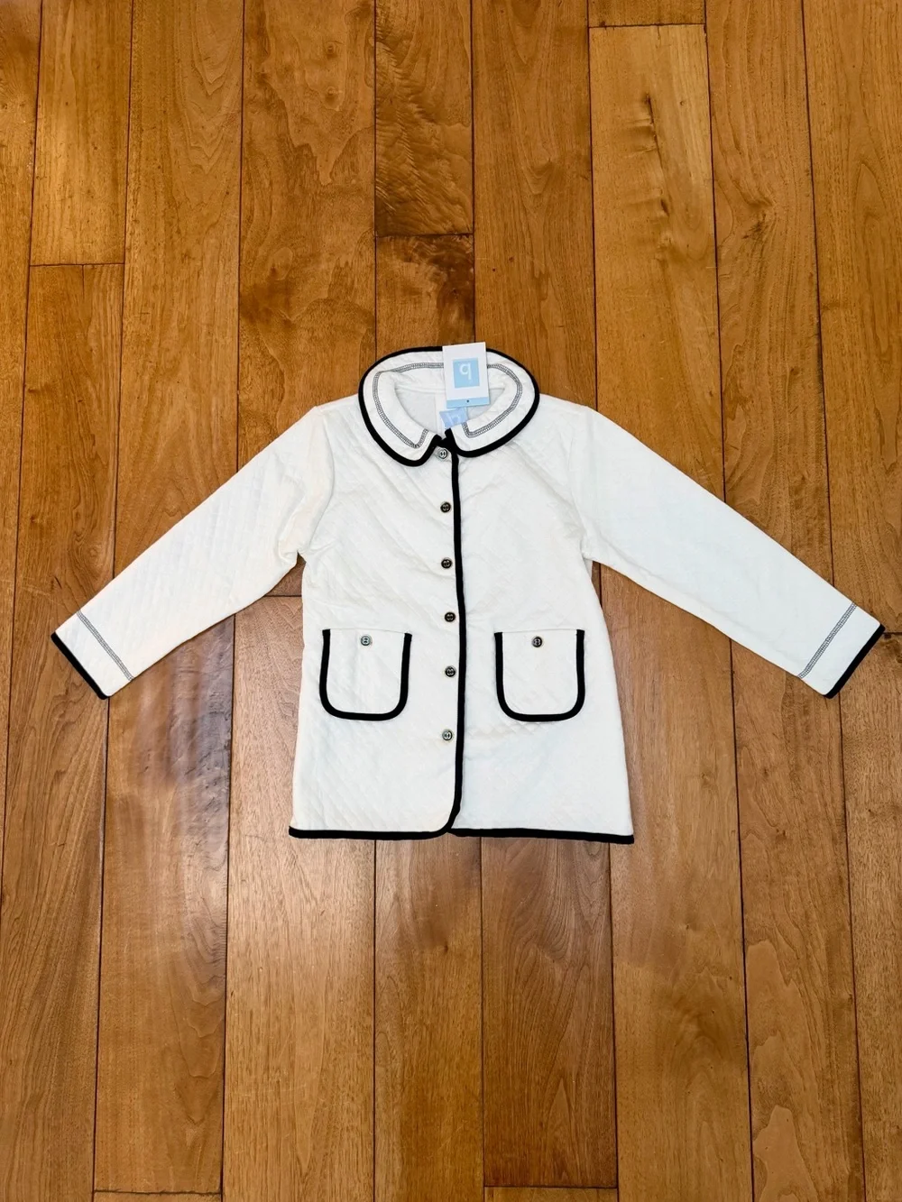 Bella Bliss Girls White Quilted Jacket Navy Trim NWT Size 8